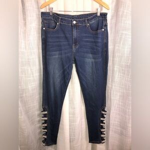 Women’s Dark Blue Embellished Hem Jeans L/XL NWOT